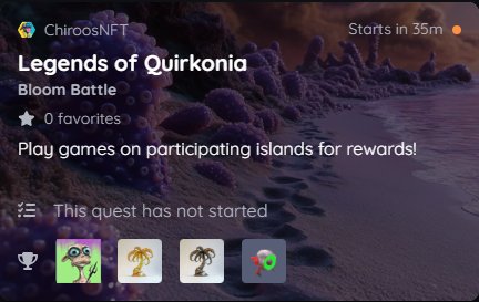 🔥 Nifty Island Quest is LIVE! 🔥

14 Days. Countless Battles. Legendary Rewards. 🌴💥
🏆 Complete Games → Earn 🌸Blooms
🎁 Earn Points → Win NFTs, Drones, &amp; Epic Loot
👑 Only the bold will rise.

⏳ The clock’s ticking. Will YOU claim the legendary items?

🚀 Let the games