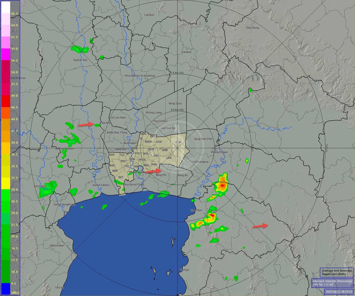 วันที่ 25 มิถุนายน 2568 เวลา 08.30 น. / กทม. ฝนเล็กน้อยเขตทุ่งครุ บางขุนเทียน  เคลื่อนทิศตะวันออกแนวโน้มคงที่