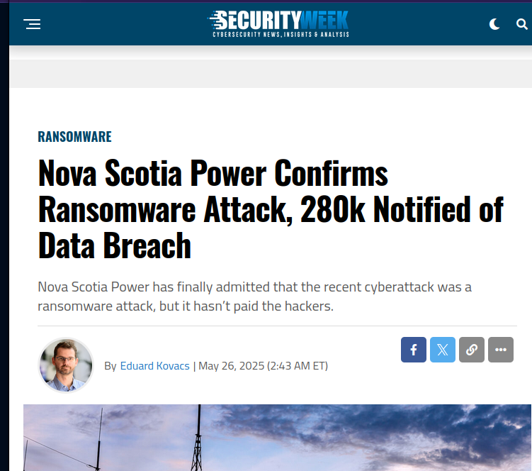 personenprofil's tweet photo. #Cybersicherheit: #Zehntausende #PV-#Komponenten #online frei #zugänglich

#NovaScotiaPower Confirms #Ransomware #Attack, 280k Notified of #DataBreach

@BSI_Bund warnt -- auch weil (2024) nur  21 % der #Energieunternehmen "ihre Cyber-Hygiene als ausgezeichnet" einschätzen. https://t.co/ZqhuzdJrde