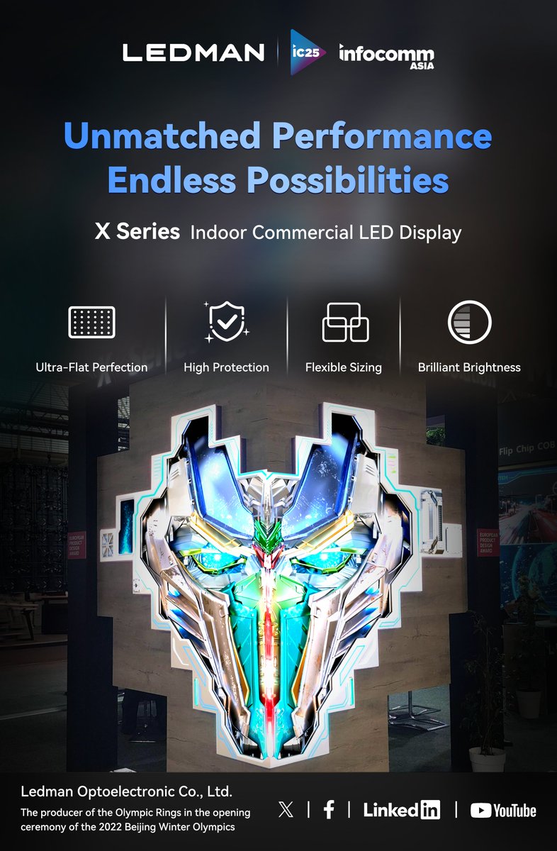 DisplayLedman's tweet image. LEDMAN X-Series #InfocommAsia2025

Booth C01 | Bangkok | July 23-25
TOUCH THE INNOVATION!
Experience X-Series Live:

🖐️ Feel Perfect Flatness

☀️ See 1000/4000 Nits Brilliance

🛡️ High Protection

🧩 Flex Modular Sizing

More Info: LEDMAN.com
#LEDMAN #IndoorLED