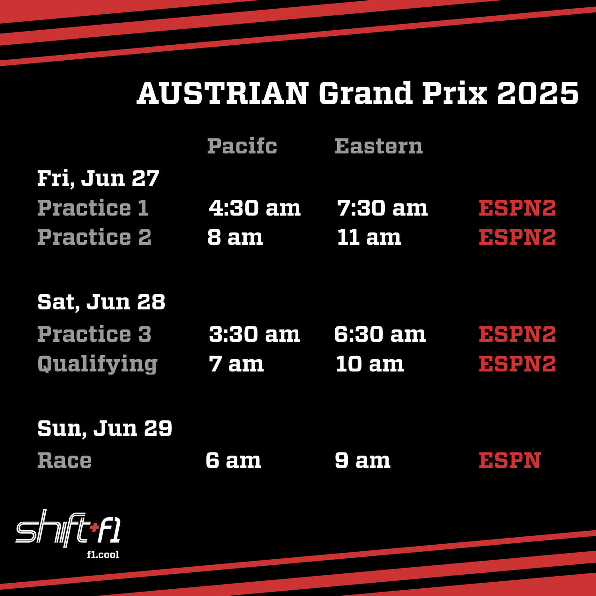 shiftf1podcast's tweet image. When and where to watch this weekend's Austrian Grand Prix in the US!