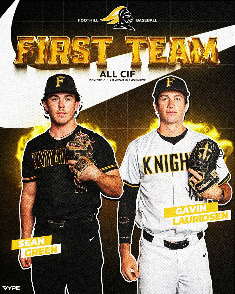 Foothill Baseball (@foothillbasebal) on Twitter photo Congratulations to Pitcher and Shortstop Gavin Lauridsen <a href="/GavinLauridsen/">Gavin Lauridsen</a> and Outfielder/1B Sean Green @sean_green58 for being named to the All-CIF First Team Congratulations to Pitcher and Shortstop Gavin Lauridsen <a href="/GavinLauridsen/">Gavin Lauridsen</a> and Outfielder/1B Sean Green @sean_green58 for being named to the All-CIF First Team