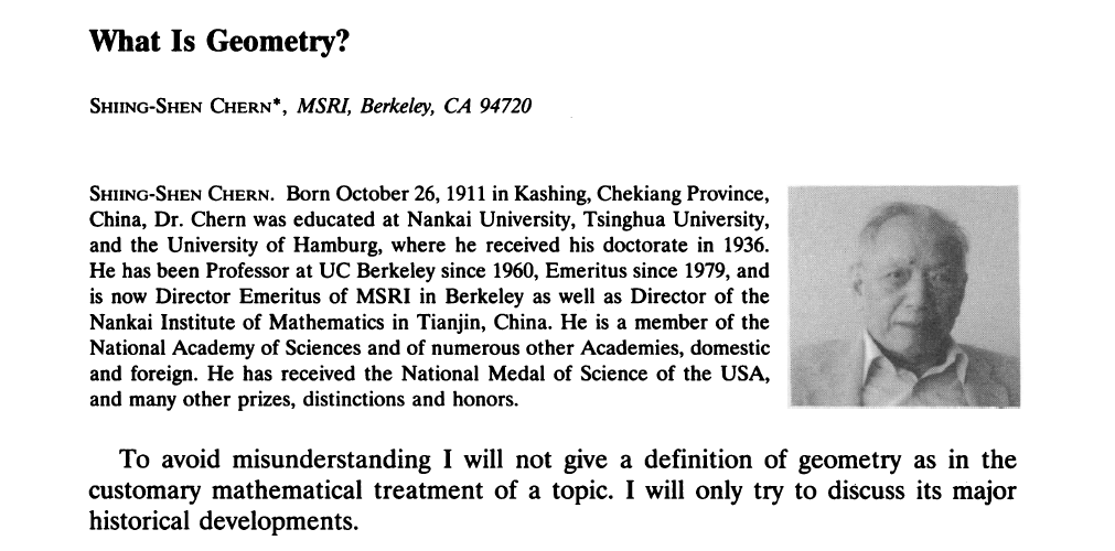 FrnkNlsn's tweet photo. Nice short reading:

"What Is Geometry?"

1) Axioms (Euclid)
2) Coordinates (Descartes, Fermat)
3) Calculus (Newton, Leibniz)
4) Groups (Klein, Lie)
5) Manifolds (Riemann)
6) Fiber bundles (E. Cartan, Whitney)

"A property is geometric, if it does not deal directly with numbers" https://t.co/9nh4cwxf8M