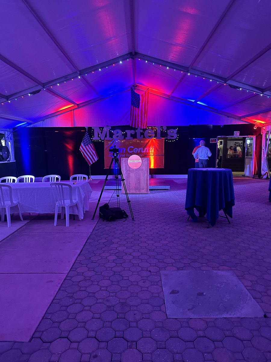 jack_arpey's tweet image. Despite numbers not trending in his favor right off the bat, a decent turnout for Dan Cerutti’s election night party— though most have wisely stayed inside in the air conditioning