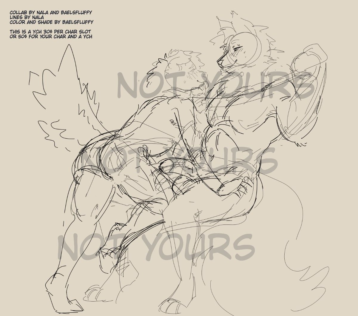 Example art ⬇️ Any species, any gender both characters, comes with color, bg and shading. Pls dm me! 
Collab artist: Nalaurbff
#furryartist #collab #furry #digitalartwork #furries