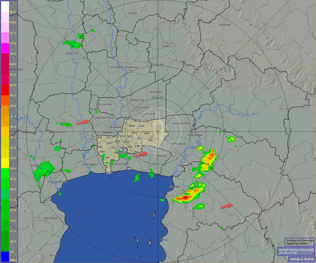 วันที่ 25 มิถุนายน 2568 เวลา 09.00 น. / กทม. ฝนเล็กน้อยเขตทุ่งครุ บางขุนเทียน  บางบอน เคลื่อนทิศตะวันออกแนวโน้มคงที่