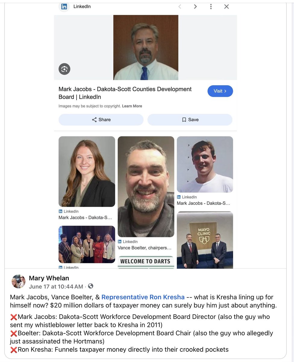 <a href="/TruthorConseq12/">Dr. Michael Jones</a> In 2011, I wrote a whistleblower letter to Mark Jacobs of the Dakota-Scott Workforce Dev Board alerting him to Ron Kresha's fraud and laundering of tax money, including his plan to do this with workforce grants.

In 2013, Ron Kresha was elected to the House of Reps.

In 2021,