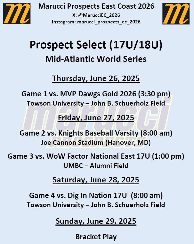 Marucci Prospects East Coast 2026 (@marucciec_2026) on Twitter photo The guys are staying local this week. Another opportunity to compete.
<a href="/PSBaseballinc/">Prospect Select</a> <a href="/ProspecMarucci/">Marucci Prospects Baseball</a> <a href="/BakerBombSquad1/">George Baker</a> <a href="/coachPatBoucher/">Pat Boucher</a> The guys are staying local this week. Another opportunity to compete.
<a href="/PSBaseballinc/">Prospect Select</a> <a href="/ProspecMarucci/">Marucci Prospects Baseball</a> <a href="/BakerBombSquad1/">George Baker</a> <a href="/coachPatBoucher/">Pat Boucher</a>
