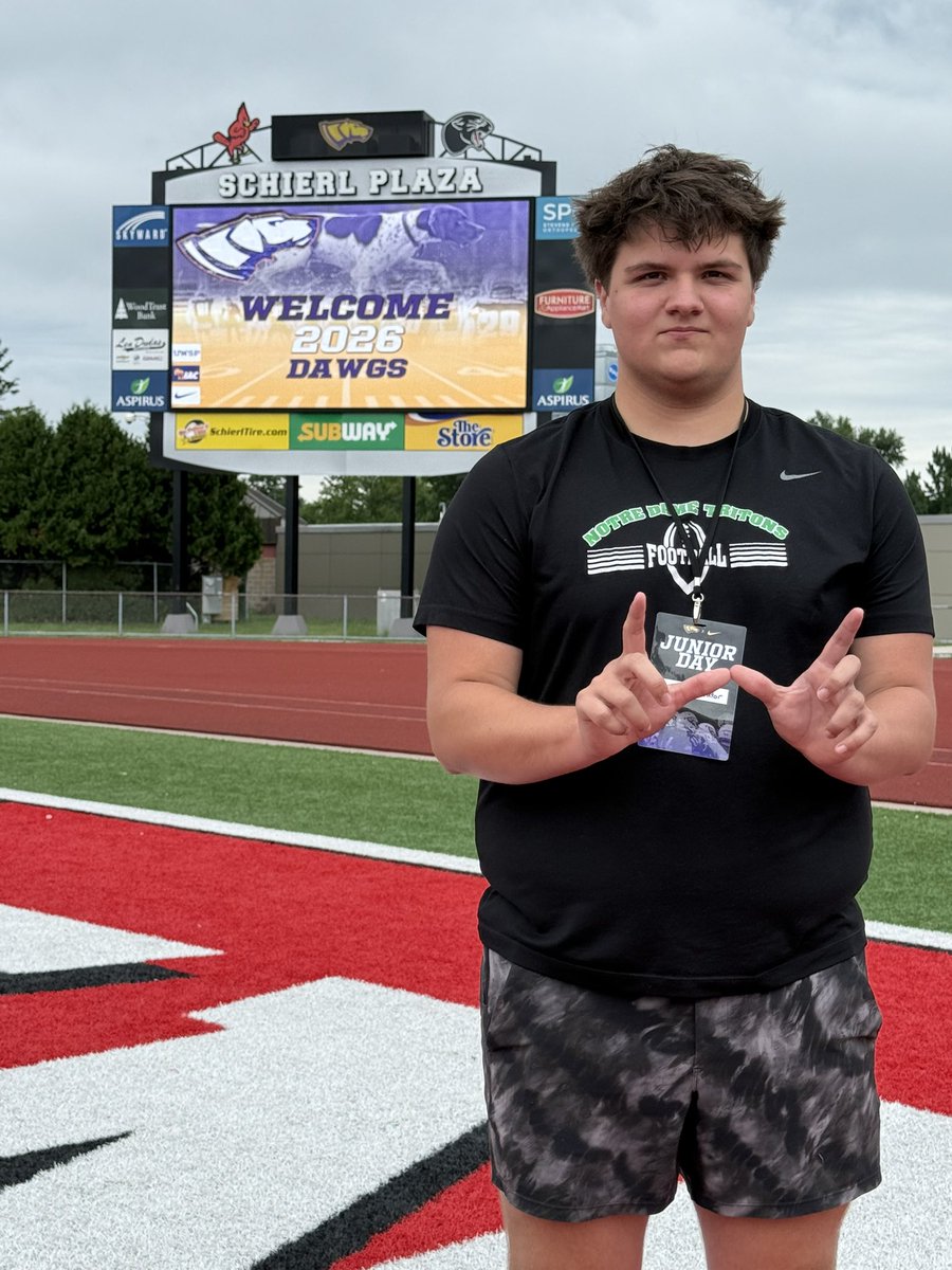 Thank you <a href="/coach_bocanegra/">Coach Bocanegra</a> and <a href="/UWSPFootball/">UWSP Football</a> for inviting me out to visit the campus and talk football! It was great meeting the entire coaching staff! #rolldawgs