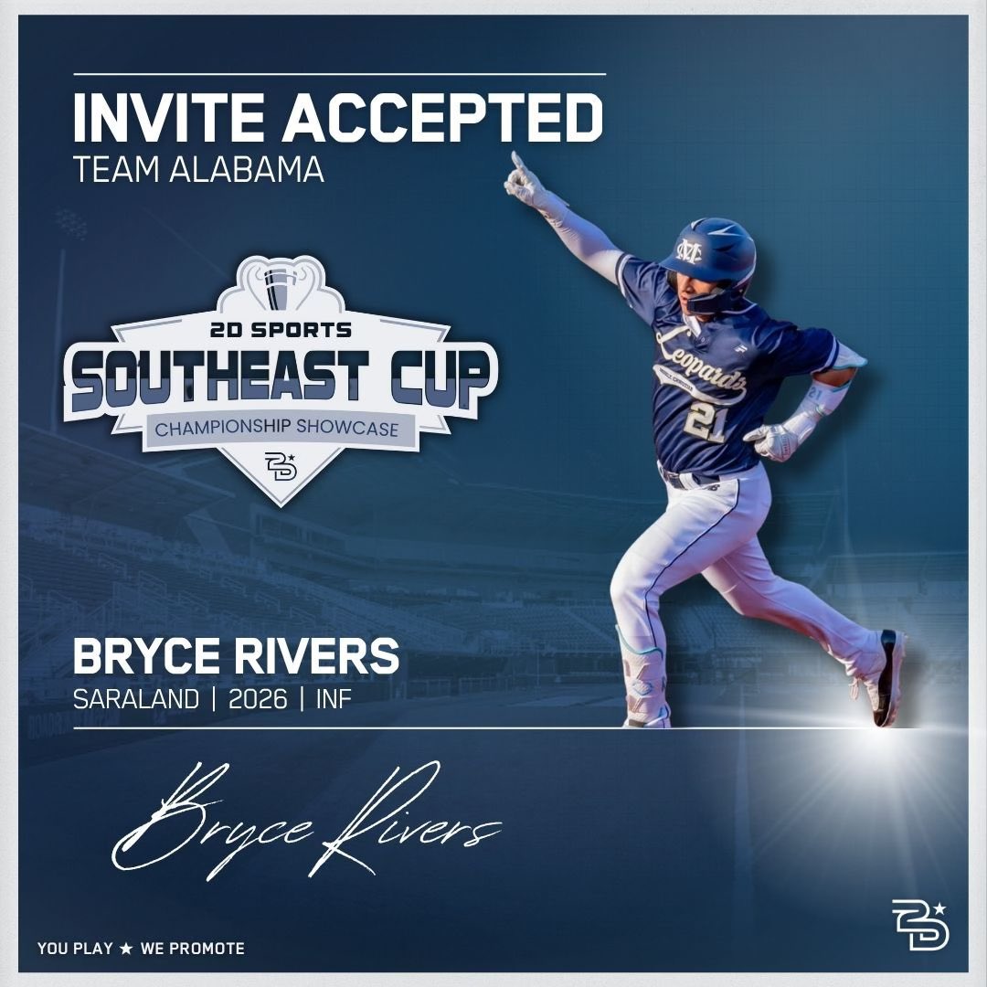 2D Sports Alabama (@2dsportsal) on Twitter photo Invite accepted ✅
‘26 IF Bryce Rivers (<a href="/Brycerivers21/">Bryce Rivers</a>) is locked in to represent Team Alabama at this year’s Southeast Cup 🔥
August 1-3, Lafayette LA
2026-2028 Grads
2029-2023 Grads (Jr Southeast Cup)
REQUEST YOUR INVITE: cognitoforms.com/_2DSports/_202… Invite accepted ✅
‘26 IF Bryce Rivers (<a href="/Brycerivers21/">Bryce Rivers</a>) is locked in to represent Team Alabama at this year’s Southeast Cup 🔥
August 1-3, Lafayette LA
2026-2028 Grads
2029-2023 Grads (Jr Southeast Cup)
REQUEST YOUR INVITE: cognitoforms.com/_2DSports/_202…