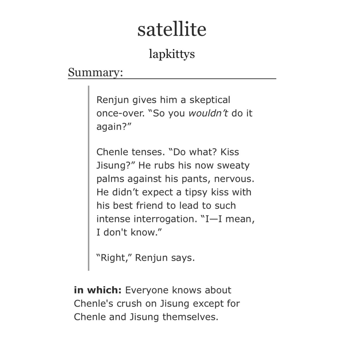 lapkittys's tweet image. satellite (🐬x🐹)
• chapter 1: the star
🔞 best friends, oblivious zcl, making out, eventual smut
🔗 archiveofourown.org/works/66634081…