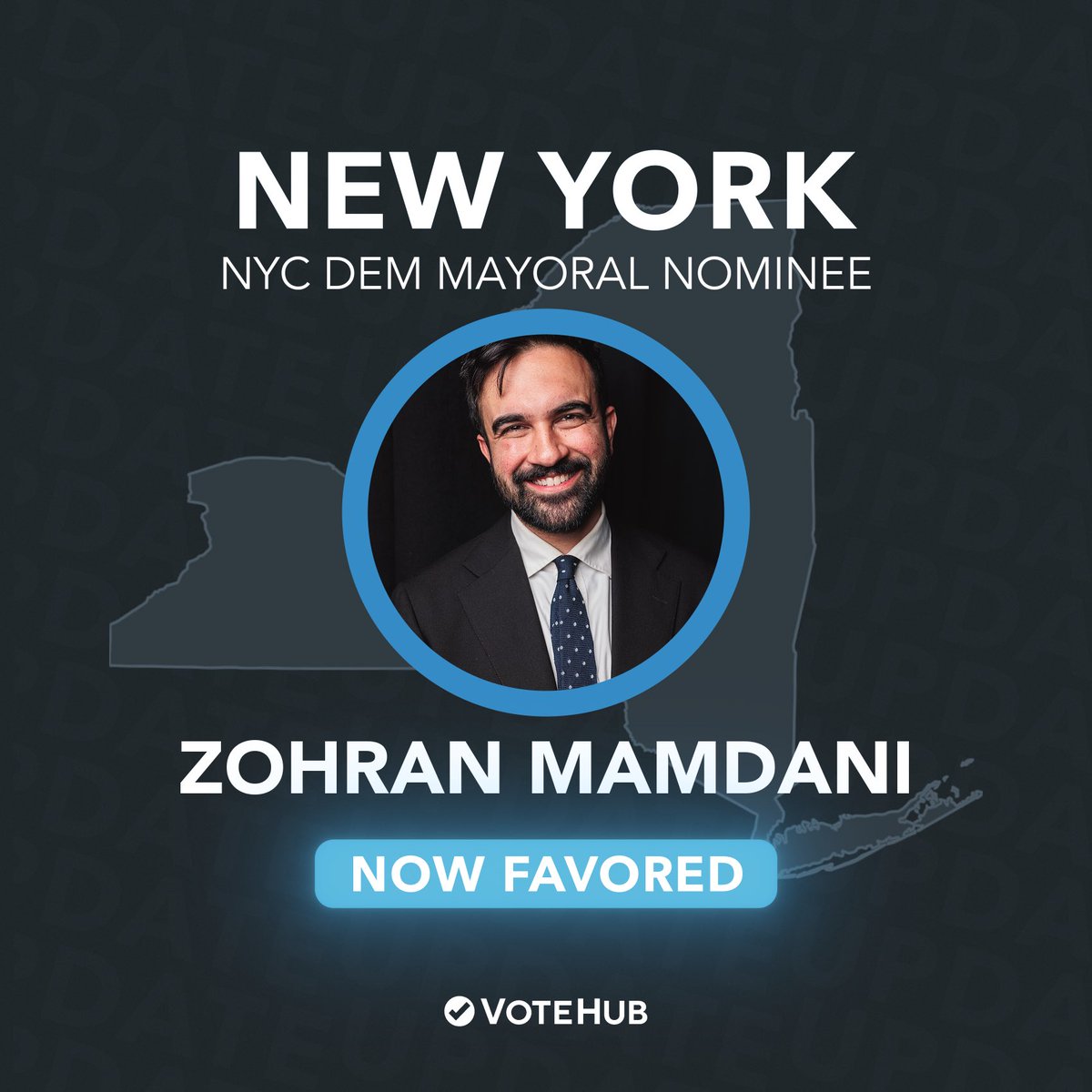 Zohran Mamdani is favored to be the Democratic nominee for New York City mayor.

Ranked-choice votes will determine the race, and Mamdani enters RCV tabulations as the strong favorite.