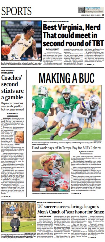 Zack Klemme (@zklemmehd) on Twitter photo Wednesday <a href="/wvgazettemail/">Charleston Gazette-Mail</a> <a href="/GazMailSports/">Gazette-Mail Sports</a> front
Local work: <a href="/Taylor_Kennedy7/">Taylor Kennedy</a>, <a href="/ElmoreSports/">Rick Elmore</a>, <a href="/tylerkennett/">Tyler Kennett</a>, <a href="/SholtenPhoto/">Sholten Singer</a>
Inside: yours truly
Thanks to <a href="/EssayMediaWV/">Essay Media</a> for sharing art as well
Design: Rob Stiles Wednesday <a href="/wvgazettemail/">Charleston Gazette-Mail</a> <a href="/GazMailSports/">Gazette-Mail Sports</a> front
Local work: <a href="/Taylor_Kennedy7/">Taylor Kennedy</a>, <a href="/ElmoreSports/">Rick Elmore</a>, <a href="/tylerkennett/">Tyler Kennett</a>, <a href="/SholtenPhoto/">Sholten Singer</a>
Inside: yours truly
Thanks to <a href="/EssayMediaWV/">Essay Media</a> for sharing art as well
Design: Rob Stiles