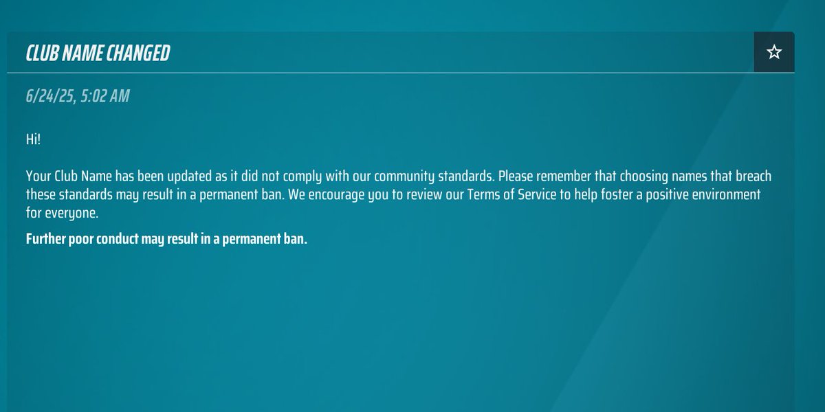 virtualjester's tweet photo. hey @EmbarkStudios thanks for changing my appropriate club name? i have no idea what thought process is had to make this club name against community guidelines but like, please, enlighten me https://t.co/f9MHMVLTg4