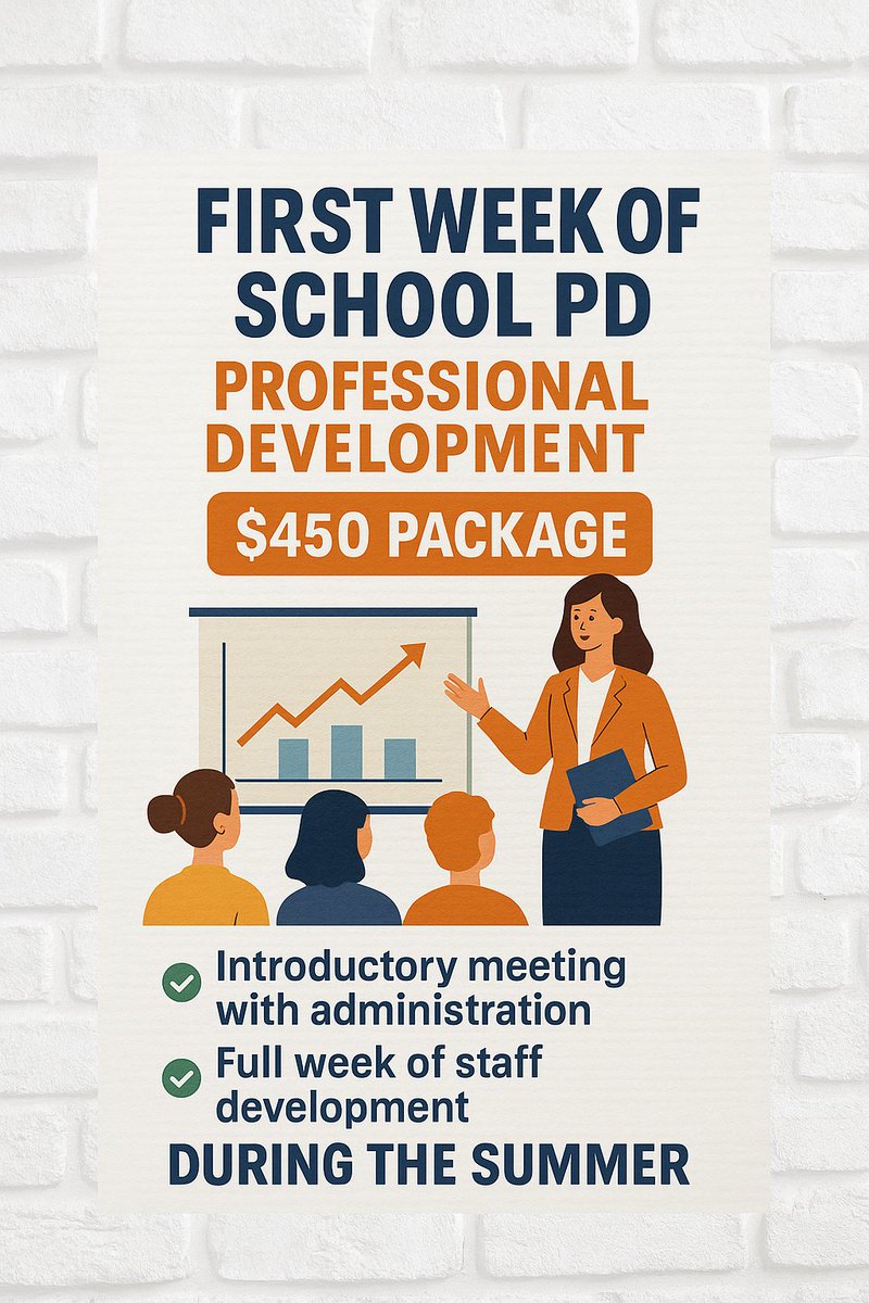 🚨 Back-to-School PD Special 🚨 Get your school year started right with our **$450 Professional Development Package**!
✅ Introductory meeting with admin
✅ Full week of tailored staff development sessions.
🗓️ Ready to hit the ground running in the fall?