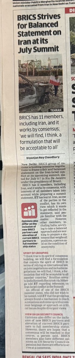 Dipanjan R Chaudhury (@dipanjanet) on Twitter photo BRICS works towards balanced and fair statement on Iran situation by taking views of all members on board. Brazilian envoy to India tells ET that BRICS that works by consensus will find a formulation acceptable to all members — My report <a href="/ETPolitics/">ET Politics</a> <a href="/PankajSaran11/">Pankaj Saran</a> BRICS works towards balanced and fair statement on Iran situation by taking views of all members on board. Brazilian envoy to India tells ET that BRICS that works by consensus will find a formulation acceptable to all members — My report <a href="/ETPolitics/">ET Politics</a> <a href="/PankajSaran11/">Pankaj Saran</a>
