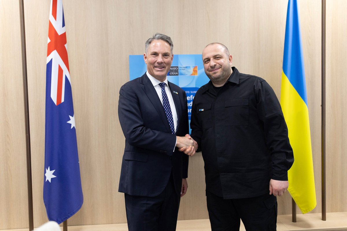 Vasyl Myroshnychenko (@ambvasyl) on Twitter photo It’s encouraging to see the Defence Ministers of Ukraine <a href="/rustem_umerov/">Rustem Umerov</a> and Australia <a href="/RichardMarlesMP/">Richard Marles</a> meeting on the sidelines of the NATO Summit. The outcome of Russia’s war in Ukraine will shape not only Europe’s security architecture but also the strategic balance in the It’s encouraging to see the Defence Ministers of Ukraine <a href="/rustem_umerov/">Rustem Umerov</a> and Australia <a href="/RichardMarlesMP/">Richard Marles</a> meeting on the sidelines of the NATO Summit. The outcome of Russia’s war in Ukraine will shape not only Europe’s security architecture but also the strategic balance in the