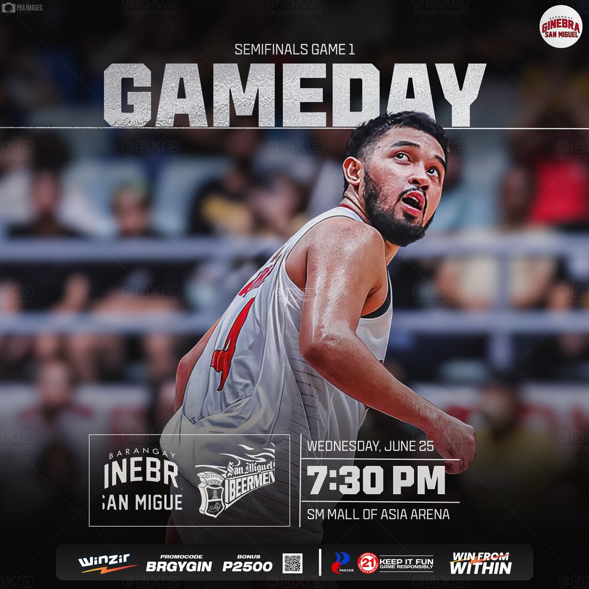 𝗚𝗔𝗠𝗘𝗗𝗔𝗬 🔥

It all begins TONIGHT!
Barangay Ginebra battles San Miguel in Game 1 of the Semifinals!

🆚 Ginebra vs SMB
🕢 7:30 PM
🏟️ SM Mall of Asia Arena

Let’s make our presence felt, mga Kabarangay—laban hanggang dulo!

#NSD #Semis #BeatSMB