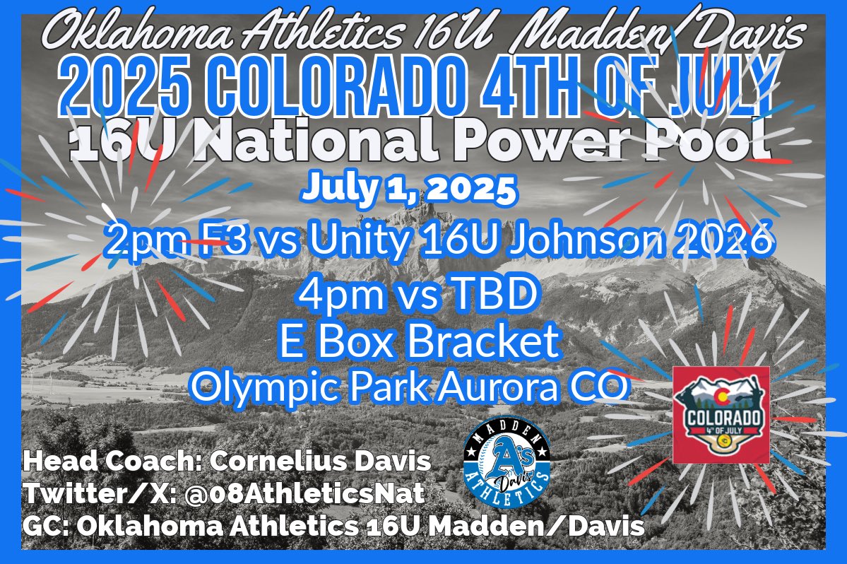 Oklahoma Athletics National Madden/Davis 16U (@08athleticsnat) on Twitter photo It’s time for softball in Colorado at the <a href="/COSparkFire/">CO 4th of July</a>!! #AsAllDay #AthleticsNation <a href="/TCSFastpitch/">TC Fastpitch</a> <a href="/OKAthleticsAcad/">Oklahoma Athletics Softball</a> It’s time for softball in Colorado at the <a href="/COSparkFire/">CO 4th of July</a>!! #AsAllDay #AthleticsNation <a href="/TCSFastpitch/">TC Fastpitch</a> <a href="/OKAthleticsAcad/">Oklahoma Athletics Softball</a>