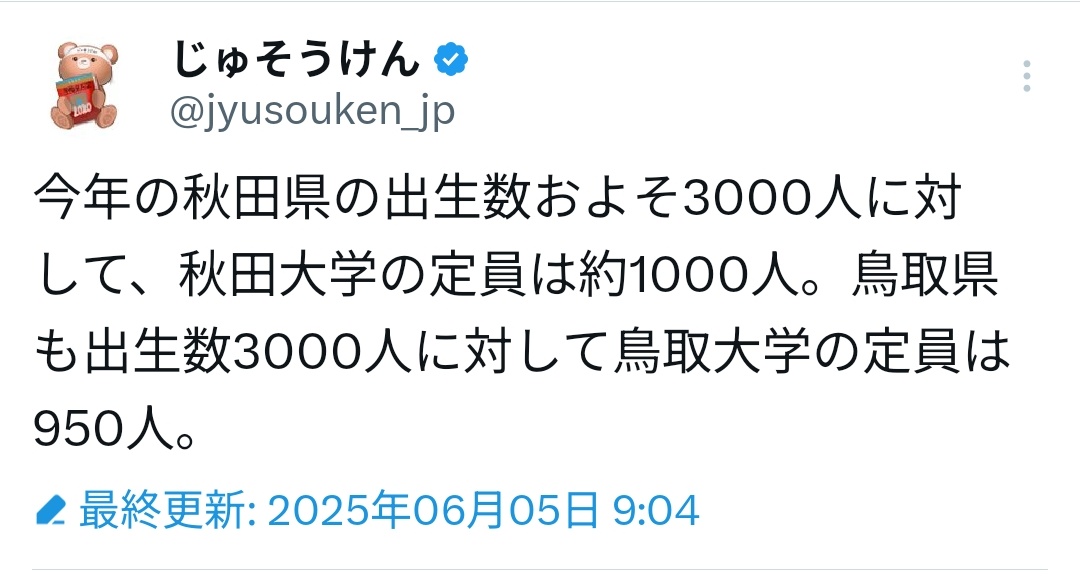 いつも情報ありがとうございます。今回の永江様のデータと、以前見たじゅそうけん様の地方国立大学の情報の点と点が繋がって恐怖を感じました。それでも微力ながら、選挙や納税そして育児など出来る事はしっかりとやっていきたいと思います。