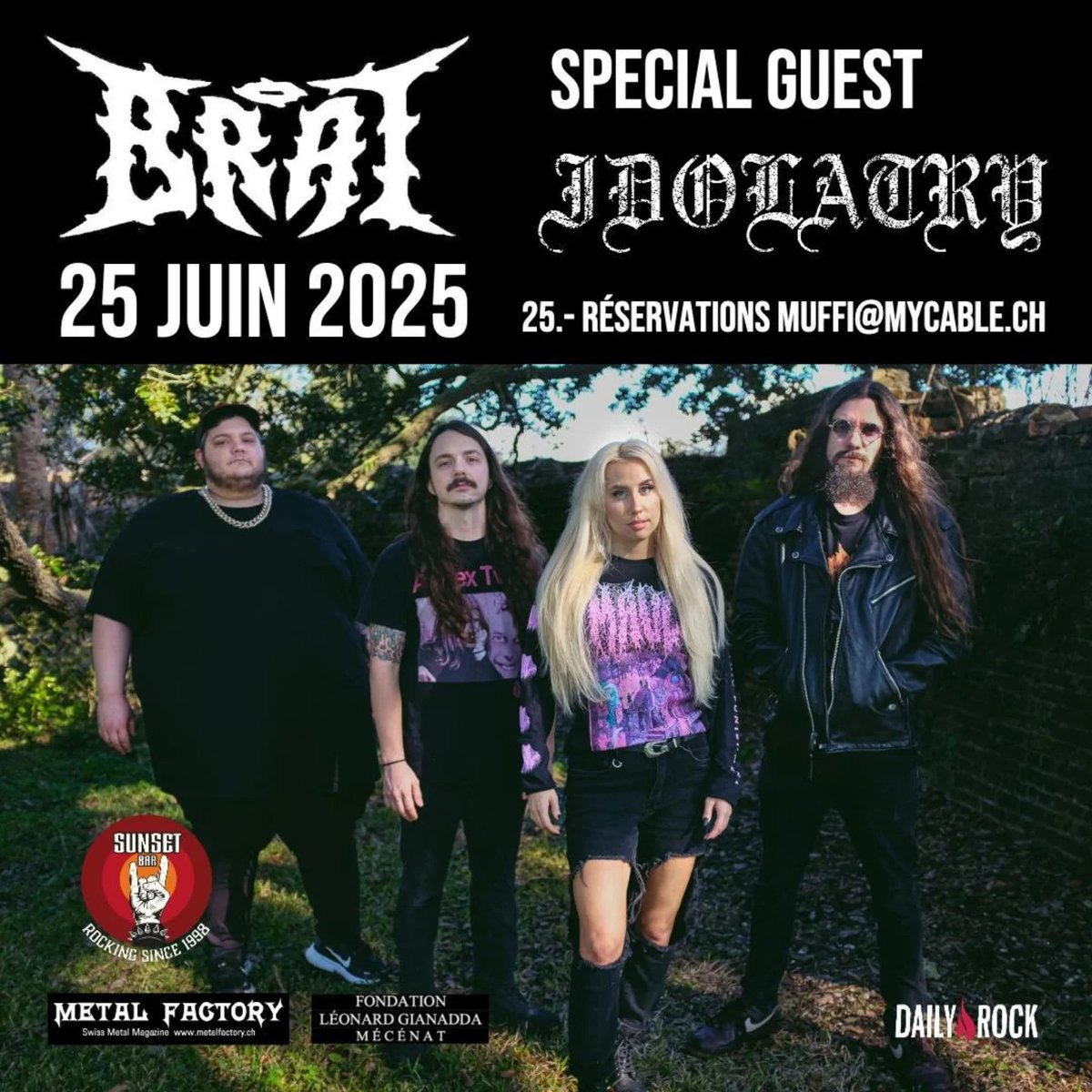 MetalFactoryCH's tweet photo. Grindocre und Death Metal gibt es heute in der Sunset Bar Martigny mit BRAT und IDOLATRY! ##brat_band #grindcore #deathmetal #idolatry #sunsetbar #martigny https://t.co/B930SXeXTU