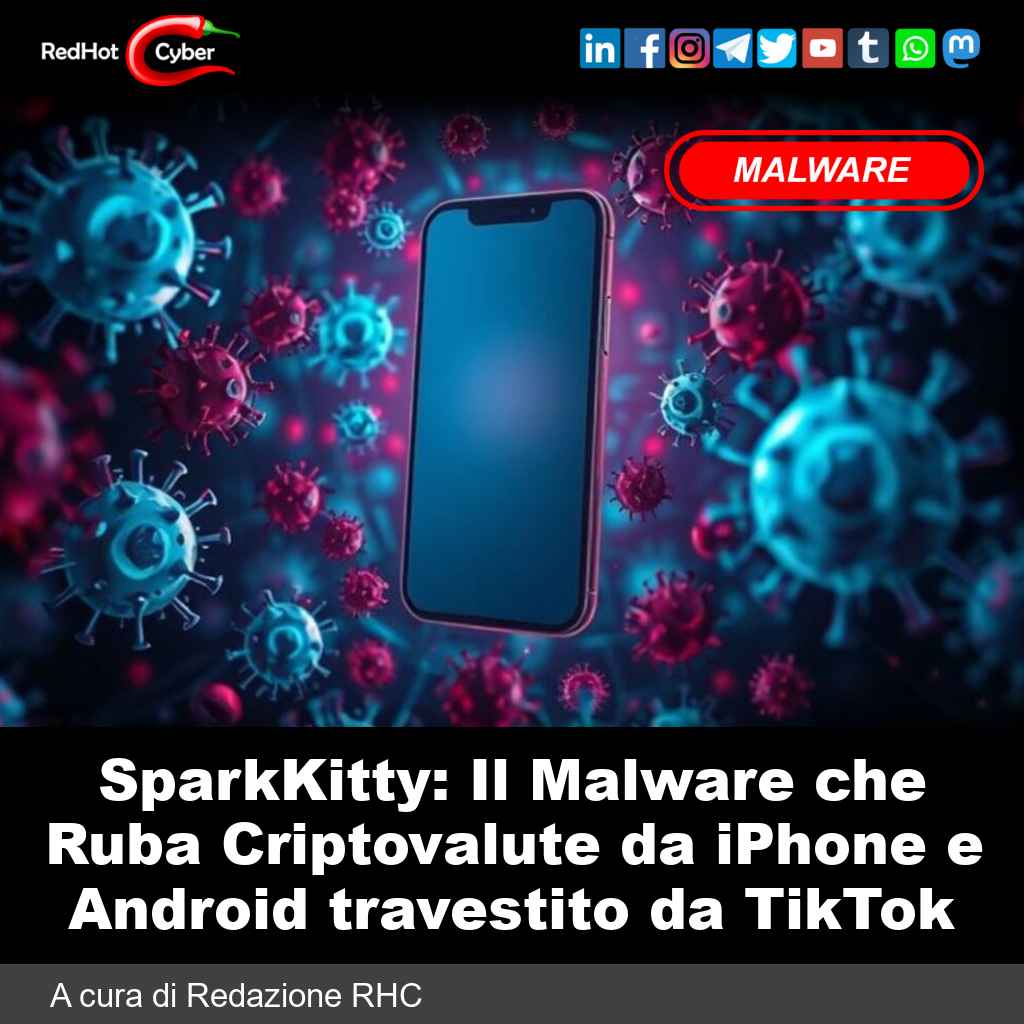 SparkKitty: Il Malware che Ruba Criptovalute da iPhone e Android travestito da TikTok

📌 Link all'articolo : redhotcyber.com/post/sparkkitt…

#redhotcyber #hacking #cti #ai #online #it #cybercrime #cybersecurity #technology #news