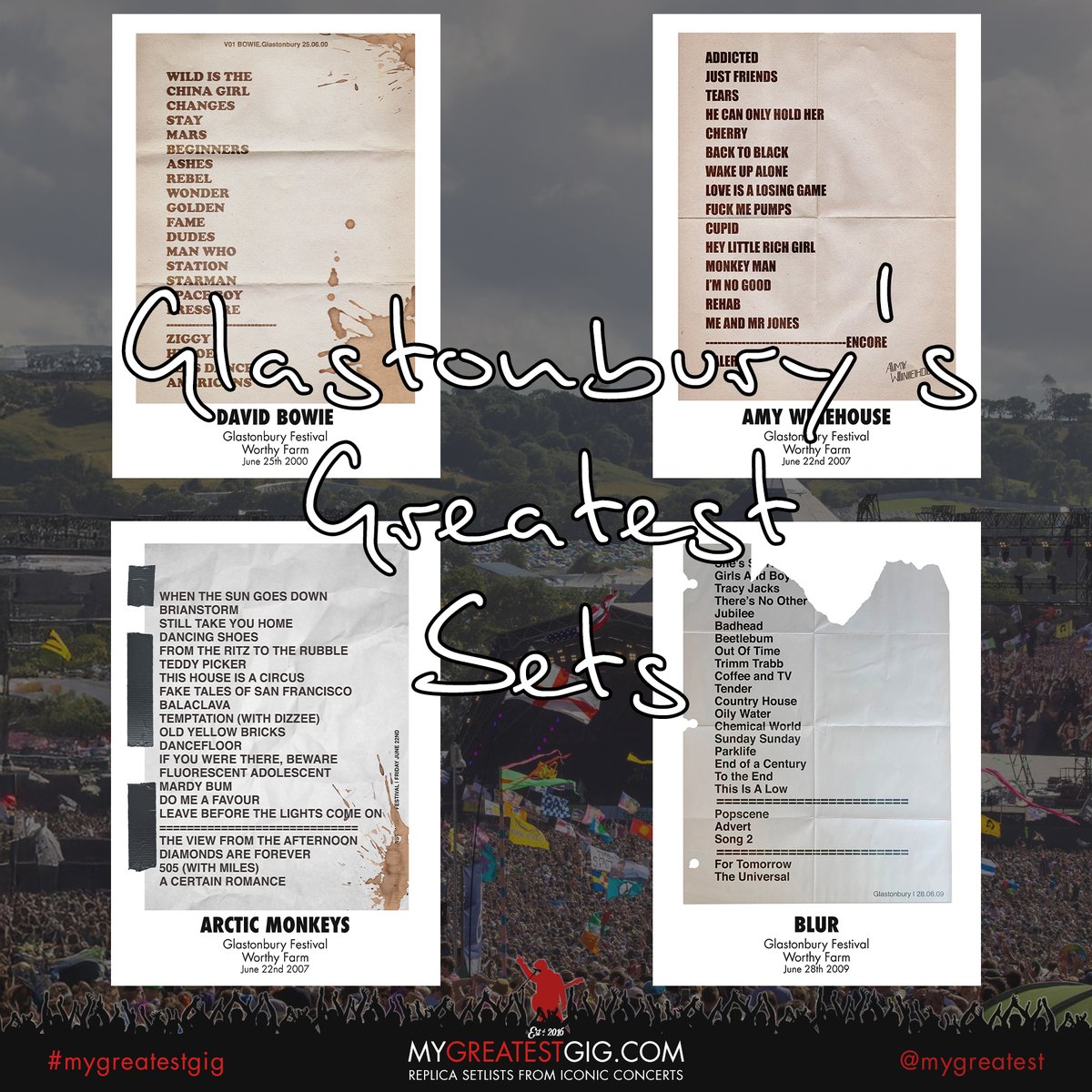 greatestgig's tweet image. 🎸🌈 TOP 30 GLASTONBURY SETS OF ALL TIME? 🌈🎸
We’ve recreated 30 iconic sets with stage-accurate replica setlists – from Bowie to Beyoncé, Pixies to Pulp.
👇 Do YOU agree?
🎶 Who’s missing?
👀 Will #Glastonbury2025 crack the list?

#MyGreatestGig #ReplicaSetlist #Glastonbury