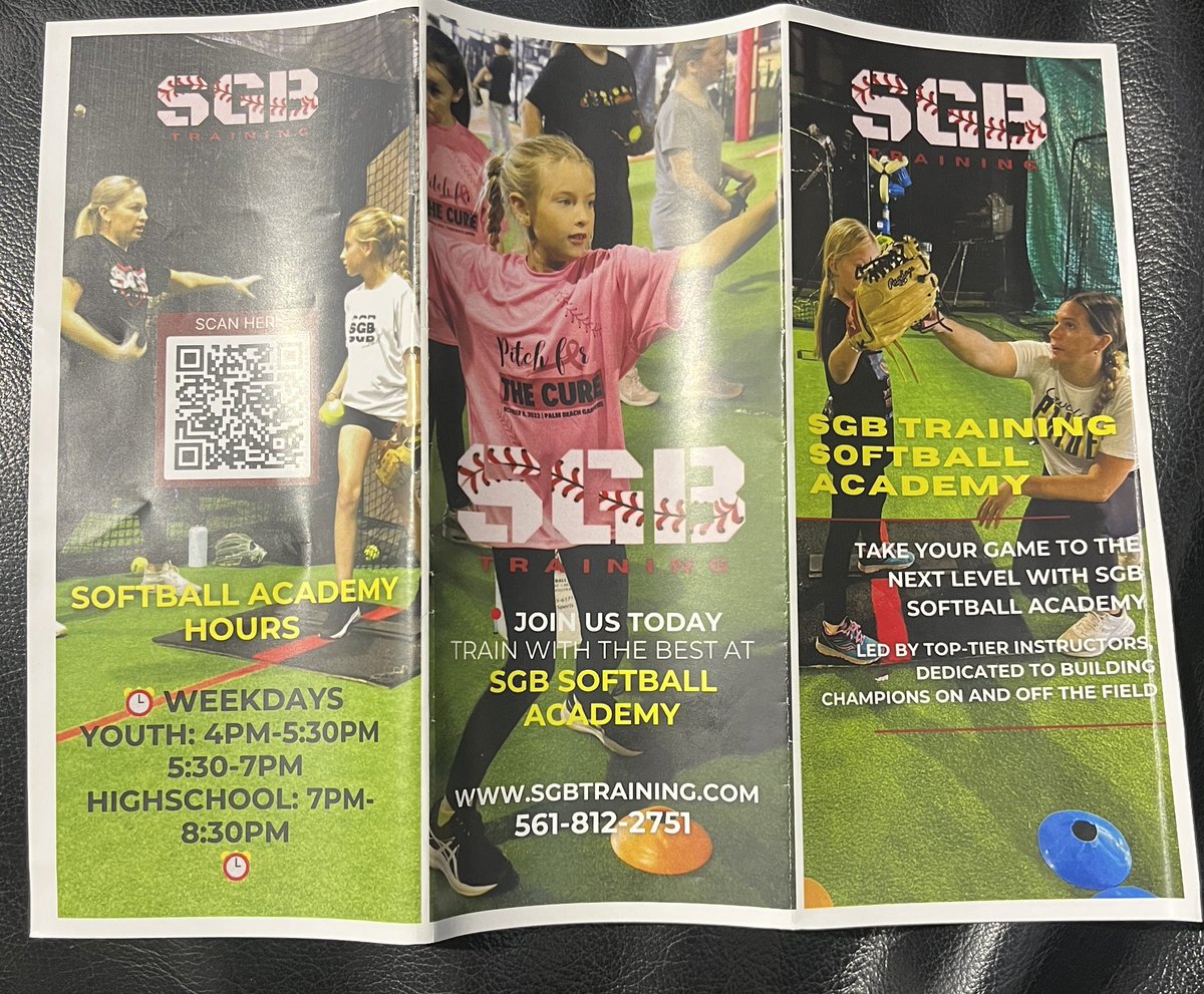 Any softball players looking to train? Please join SGB Softball Academy it runs Monday through Friday with three sessions. Please call 561-813-2751 and join today 🥎