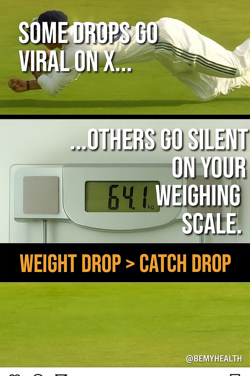 BeMyHealth's tweet photo. Some drops break the internet.
Others slip off the scale.
Ball slipped, so did the weight but on purpose
Weight drop > Catch drop
#weightlossjourney #INDvsENGTest #droppedcatch #YashasviJaiswal #weightloss #BeMyHealth https://t.co/snXTddZs6F