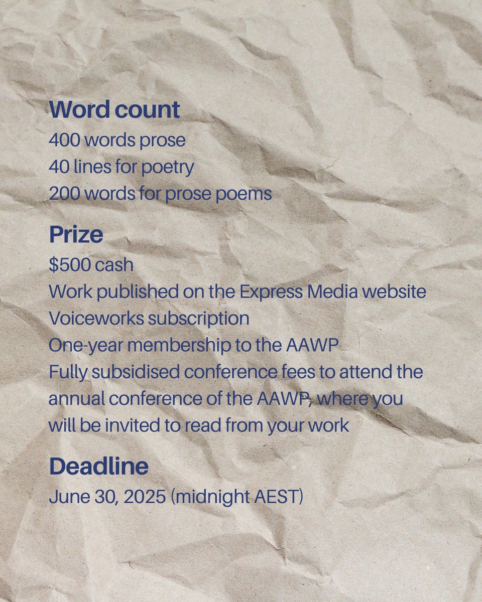 We are deeply interested in capturing a composite picture of what people under 25 are writing about. Now!

Please send creative work—short-short fiction, “sudden” fiction, “sketchy” stories, creative nonfiction, poetry, as well as hybrid forms.

aawp.org.au/wp-content/upl…