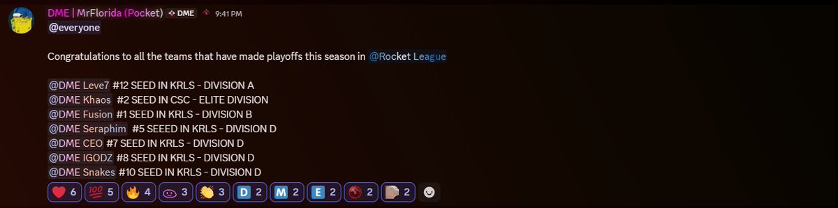 Dark Matter Esports (@darkmatesports) on Twitter photo Congrats to A LOT of our <a href="/RocketLeague/">Rocket League</a> teams for making playoffs! πππ
Your continued dedication to your teams and $DME are always above and beyond β½οΈπ Congrats to A LOT of our <a href="/RocketLeague/">Rocket League</a> teams for making playoffs! πππ
Your continued dedication to your teams and $DME are always above and beyond β½οΈπ