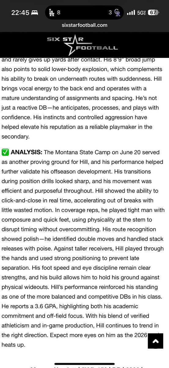 Patrick Hill Jr (@patrickhilljr3) on Twitter photo Thank you <a href="/sixstarfootball/">Six Star Football | PLUS+</a> for the write up. Getting better then offseason with my cover ability.
<a href="/bruce_bible/">Bruce Bible</a> <a href="/SierraCanyonFB/">Sierra Canyon FBall</a> <a href="/speed2perform/">Master of Faster Speed & Sports Development</a> <a href="/darelle_noel/">Darelle Noel</a> Thank you <a href="/sixstarfootball/">Six Star Football | PLUS+</a> for the write up. Getting better then offseason with my cover ability.
<a href="/bruce_bible/">Bruce Bible</a> <a href="/SierraCanyonFB/">Sierra Canyon FBall</a> <a href="/speed2perform/">Master of Faster Speed & Sports Development</a> <a href="/darelle_noel/">Darelle Noel</a>