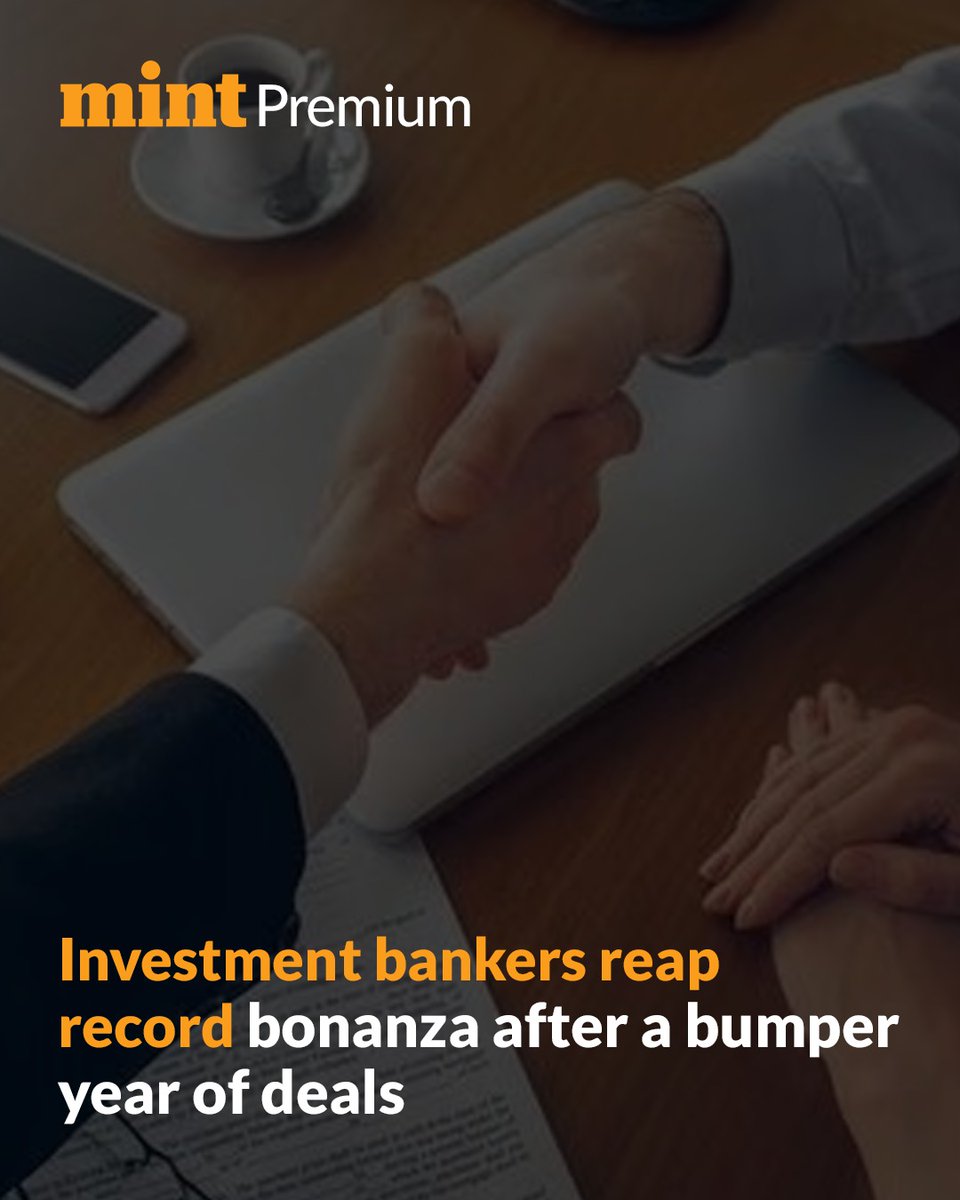 Indian investment banks doled out record bonuses this year as a surge in deal activity drove fees to an all-time high last fiscal, according to headhunters and bankers.

Read more: tinyurl.com/mrybpvr4

Trust our hard work, subscribe to #MintPremium: livemint.com/premium ✨