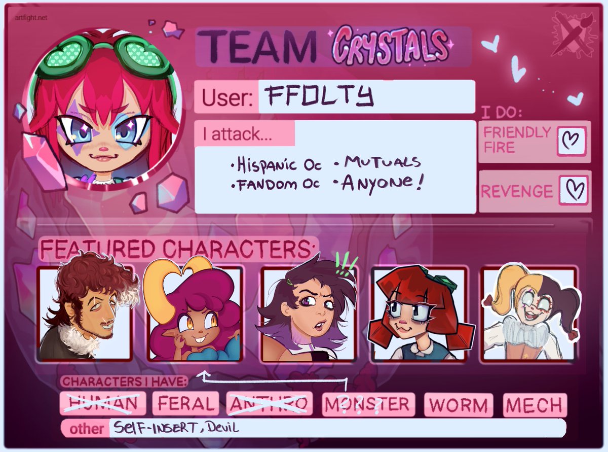 FFolty's tweet image. CRYSTALS!! 🔮Ready for #artfight2025
artfight.net/~FFolty