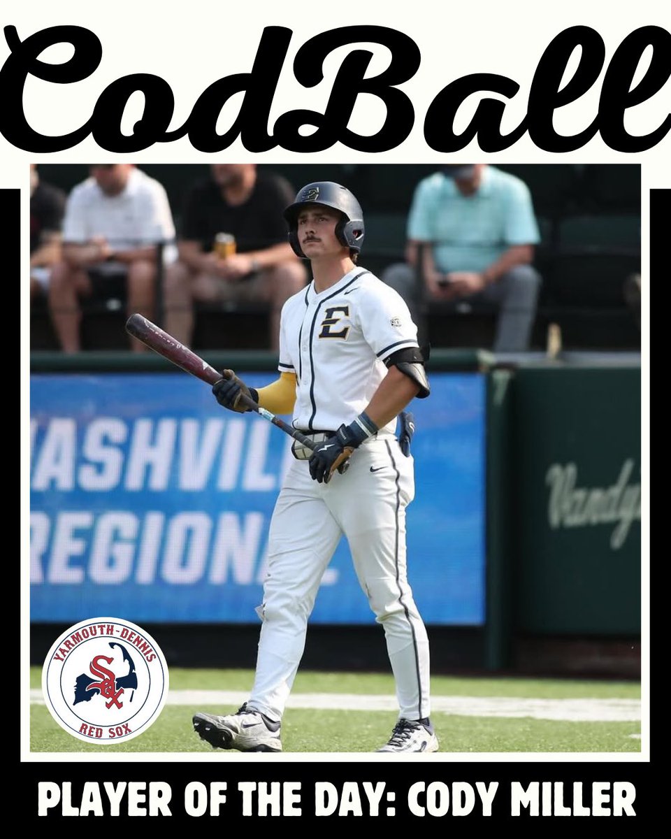 CodBall (@codball) on Twitter photo The CodBall Player of the Day is Cody Miller (<a href="/ETSU_Baseball/">ETSU Baseball</a>)
He went 2-5 with a home run, a stolen base and 2 runs scored all while driving in 3 RBI tonight for the <a href="/YD_RedSox/">Y-D Red Sox</a> The CodBall Player of the Day is Cody Miller (<a href="/ETSU_Baseball/">ETSU Baseball</a>)
He went 2-5 with a home run, a stolen base and 2 runs scored all while driving in 3 RBI tonight for the <a href="/YD_RedSox/">Y-D Red Sox</a>