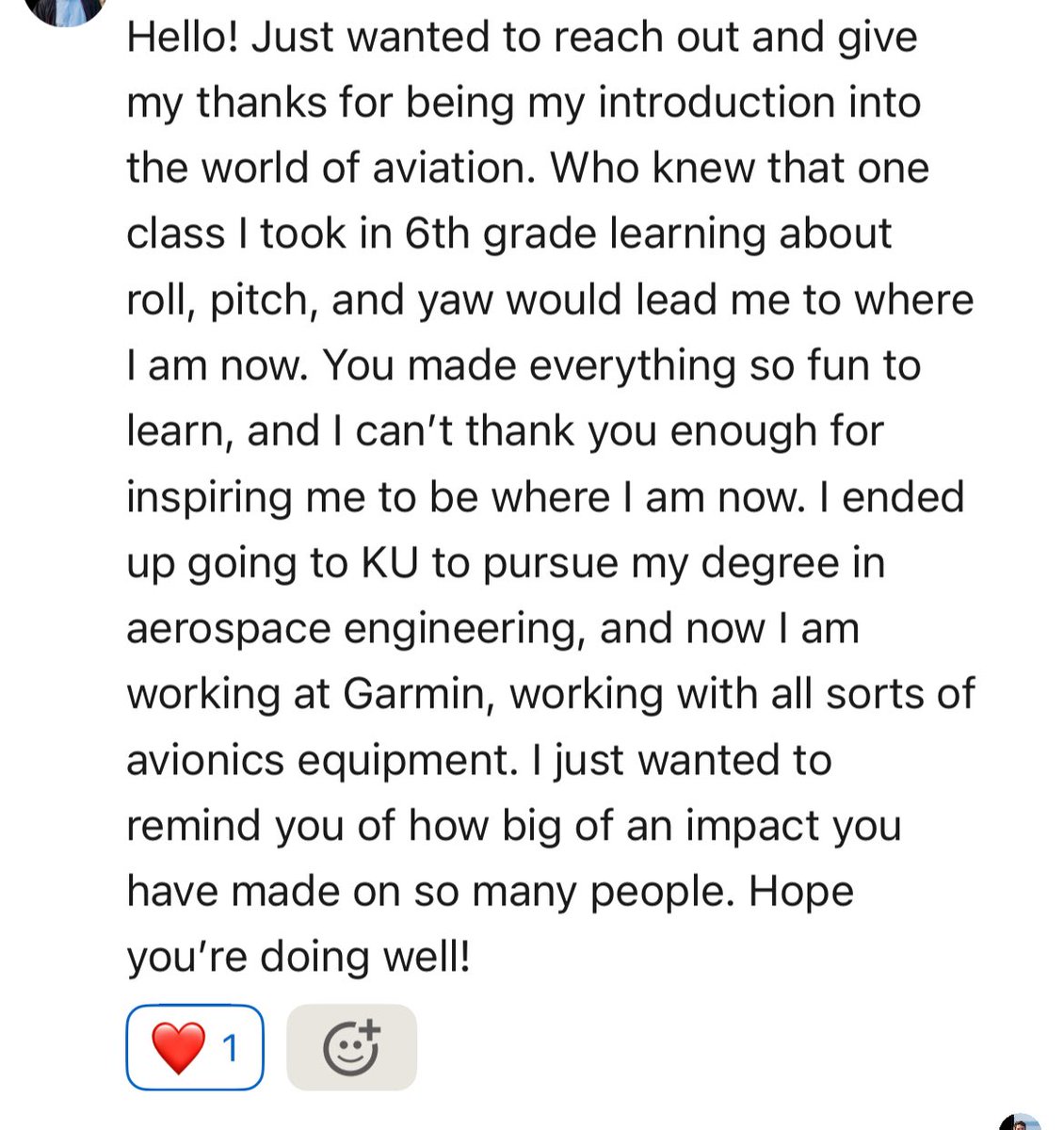Received this from a former student tonight. Can’t tell you what this meant to me. You never know the difference you are making each and every day!!