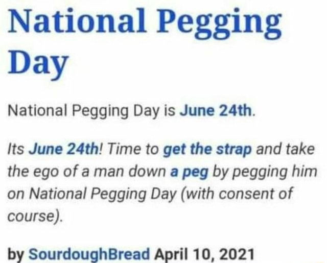 Tyson Forge (@thetysonforge) on Twitter photo Just found out it's National Pegging day! Just found out it's National Pegging day!