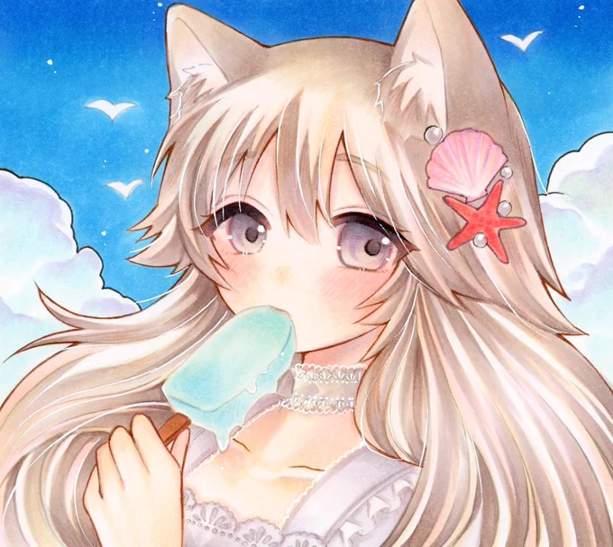 #けもなつ展 #コピックイラスト ミニ色紙