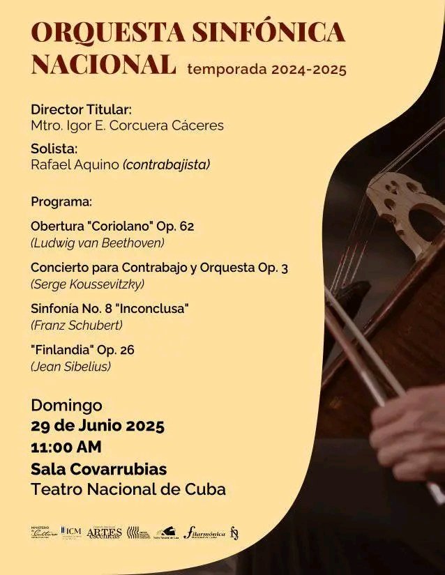 Programación y Promoción Teatro Nacional de Cuba (@tncomunicacion) on Twitter photo 🎼 Programa concierto de Nuestra Sinfónica Nacional. 👇
📍#SalaCovarrubias del <a href="/TNCubaOficial/">Teatro Nacional de Cuba 🇨🇺</a>
📆 #29deJunio | ⏰ 11.00 a.m.
#MejorArteParaTodos 🎼 Programa concierto de Nuestra Sinfónica Nacional. 👇
📍#SalaCovarrubias del <a href="/TNCubaOficial/">Teatro Nacional de Cuba 🇨🇺</a>
📆 #29deJunio | ⏰ 11.00 a.m.
#MejorArteParaTodos