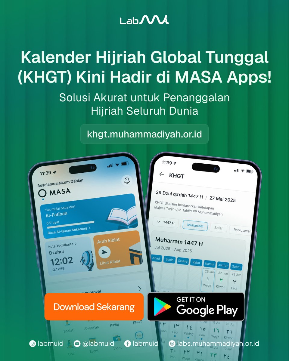 Kapan tanggal 1 Muharram 1447 H?
Kapan lebaran tahun depan?

Sekarang sudah bisa dilihat jauh-jauh hari, di Kalender Hijriah Global Tunggal (KHGT). Dan sudah tersedia kalendernya di Muhammadiyah-Aisyiyah Super App (MASA).

#KalenderHijriahGlobalTunggal #TahunBaruHijriyah