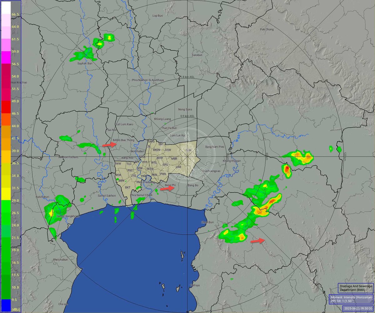 วันที่ 25 มิถุนายน 2568 เวลา 10.00 น. / กทม. ฝนเล็กน้อยเขตทุ่งครุ หนองแขม เคลื่อนทิศตะวันออกแนวโน้มคงที่