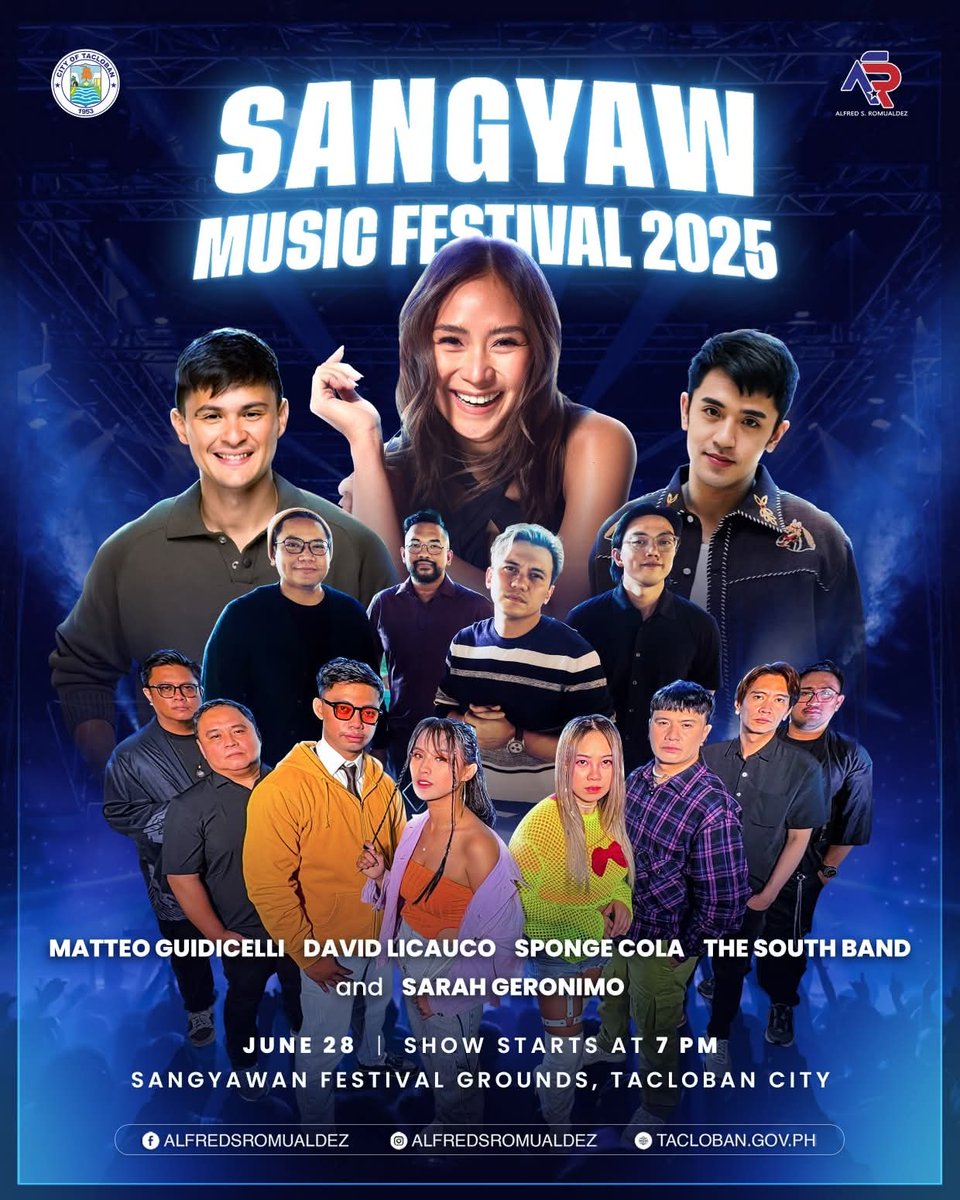 The Popstar Royalty SARAH GERONIMO will be at SANGYAW MUSIC FESTIVAL 2025! 🎉

Get ready for a night filled with music, energy, and non-stop good vibes!

📅 June 28 | 7PM
📍 Sangyawan Festival Grounds, Marasbaras, Tacloban City

Admission is FREE.

#SarahGeronimo <a href="/JustSarahG/">Sarah Geronimo</a>