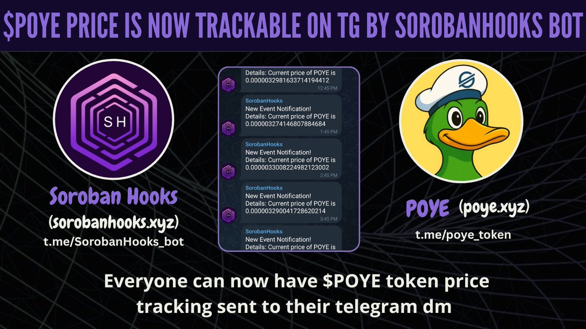 poye_token's tweet image. With @sorobanhooks, POYE now delivers instant on-chain asset alerts using
smart contracts on the Stellar network.
Fully automated
On-chain logic
Instant user notifications
Built on Soroban Powered by logic
#SorobanHooks #POYEtoken #BuildOnStellar #Web3Utility #OnChainAutomation