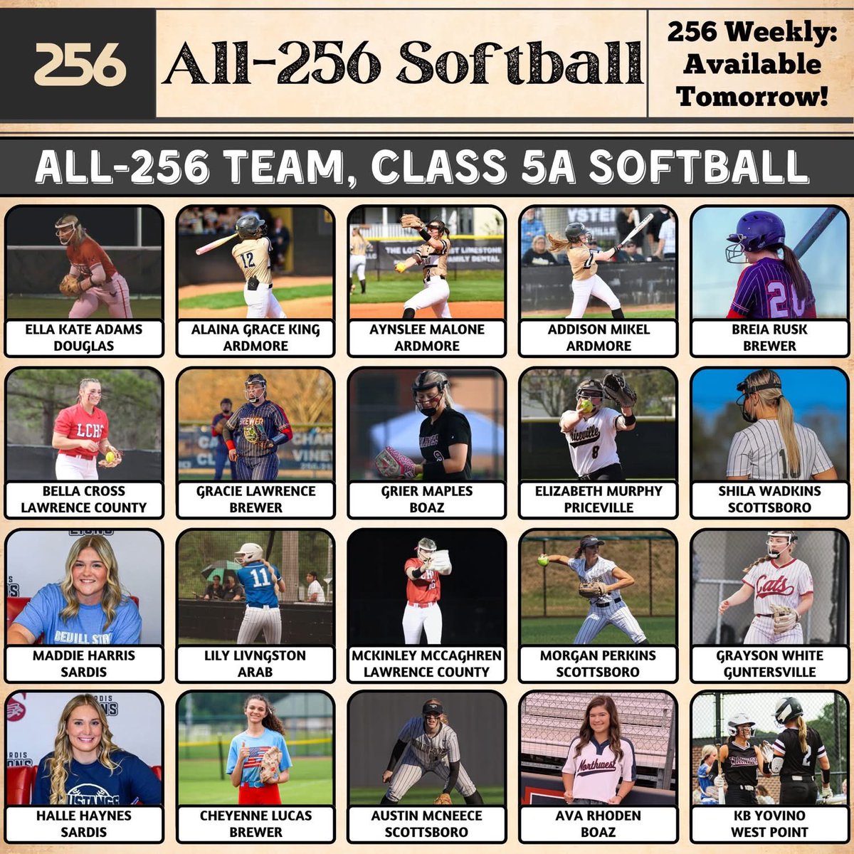 Southern Vortex Softball (@southern_vortex) on Twitter photo Congratulations to <a href="/AlainaGKing2025/">Alaina Grace King</a>, <a href="/AynsMalone2025/">Aynslee Malone</a>, Addison Mikel, <a href="/KatieYovino/">Katie Yovino</a>, and <a href="/murphy2026/">Elizabeth Murphy - 2026</a> for making the <a href="/256SportsRadio/">256 Sports Radio</a> 256-All 5A team this year!
facebook.com/share/p/1Hw1Ca…
instagram.com/p/DLTaYxAsU3K/… Congratulations to <a href="/AlainaGKing2025/">Alaina Grace King</a>, <a href="/AynsMalone2025/">Aynslee Malone</a>, Addison Mikel, <a href="/KatieYovino/">Katie Yovino</a>, and <a href="/murphy2026/">Elizabeth Murphy - 2026</a> for making the <a href="/256SportsRadio/">256 Sports Radio</a> 256-All 5A team this year!
facebook.com/share/p/1Hw1Ca…
instagram.com/p/DLTaYxAsU3K/…