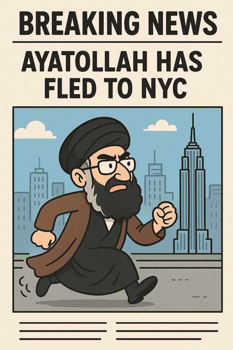 ToastedNetwork's tweet image. BREAKING News: The Ayatollah has fleed to New York City.