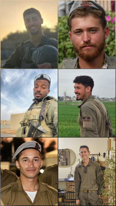 Heartbreaking 💔7 IDF heroes fell in battle in Gaza.

6 of their names have been cleared for publication:

🕯️Matan Yeshinovsky, 21
🕯️ Ronel Ben-Moshe, 20
🕯️ Niv Radiya, 20
🕯️ Ronen Shapiro, 19
🕯️ Shahar Manuab, 21
🕯️Maayan Perlstein, 20

May their memories be forever a blessing.