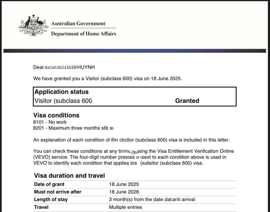 Toanvoanh2024's tweet image. 🎉 Đậu visa du lịch Úc 3 năm 🇦🇺
Khách bên mình vừa nhận visa 3 năm, sau 1 tháng rưỡi chờ xét duyệt.
⚠️ Hiện tại visa Úc đang xét khá lâu, ai có kế hoạch đi Úc nên chuẩn bị hồ sơ sớm . 

#DuLịchÚc #VisaAustralia #VisaÚc
