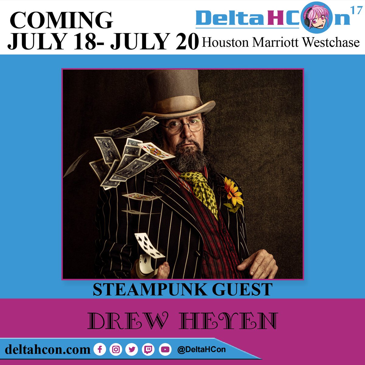 DREW HEYEN @ DELTA H CON 2025

We are happy to announce that Steampunk Guest Drew Heyen will be appearing at #DeltaHCon July 18th to July 20th at @MarriottHoustonWestchase
deltahcon.com/drew-heyen-del…
#guestannouncement #steampunk #SummerFun