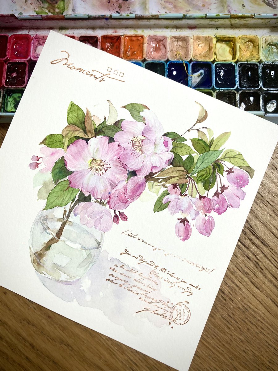 DingpingCn's tweet image. 海棠の瓶花を水彩で描きました。
#watercolorpainting #art #watercolor #watercolorart #drawingart