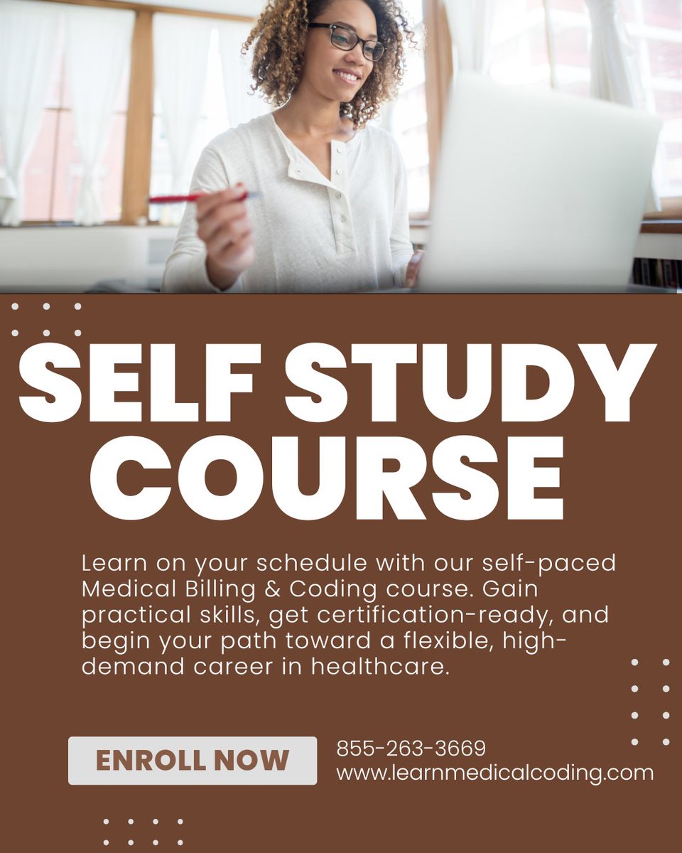 Learnmedcoding's tweet image. 📚 Learn anytime, anywhere! Our self-paced Medical Billing & Coding course puts you in control—build skills, prep for certification, and start your healthcare career on your terms. 💻✨ #MedicalBilling #SelfPacedCourse #FutureCoder